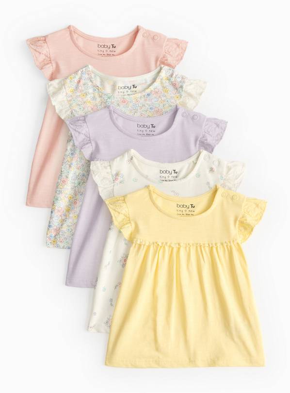Pastel Floral Frill Summer Tops 5 Pack 12-18 months